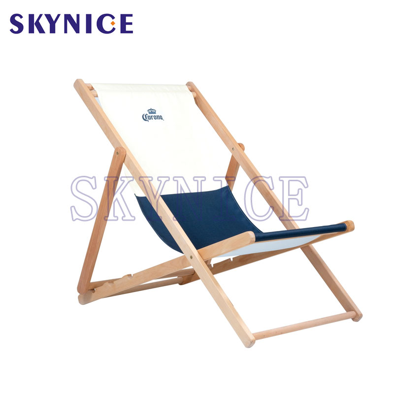 Logótipo personalizado Outdoor Folable Wooden Canvas Beach Deck Chair